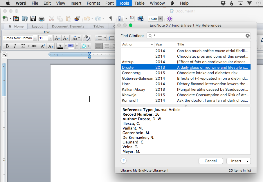 Adding endnote to word version 16.15 for mac